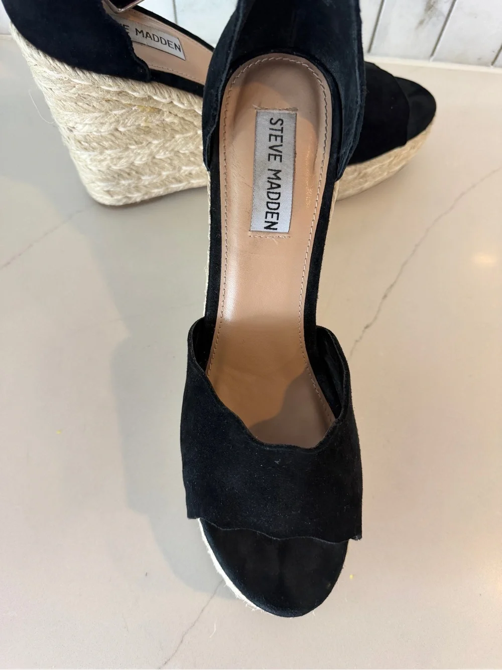 Steve Madden Black Suede Susana Espadrille Wedge Size 8.5